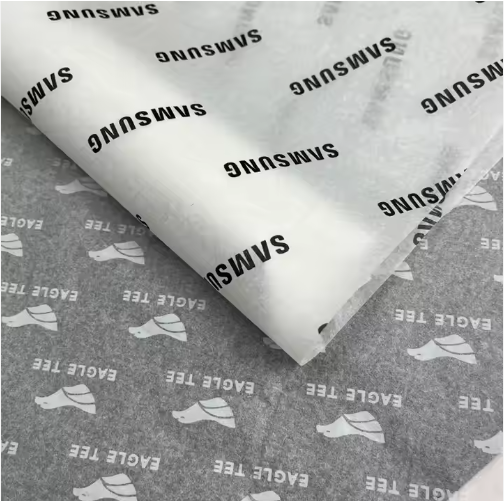 White tissue paper suitable for custom logo printing, available in 17gsm and 28gsm thickness