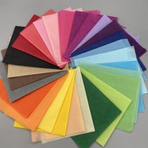 17gsm colored tissue paper in multiple shades, ideal for eco-friendly packaging and product wrapping.