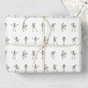 Tissue paper with dancing skeleton design, perfect for gift wrapping and seasonal packaging